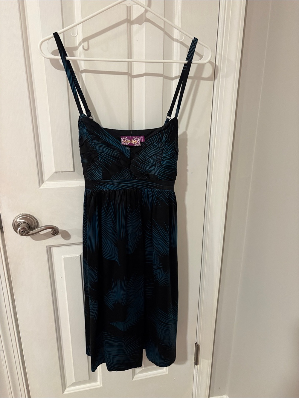 Black Dress with Teal Palm-Leaf Print